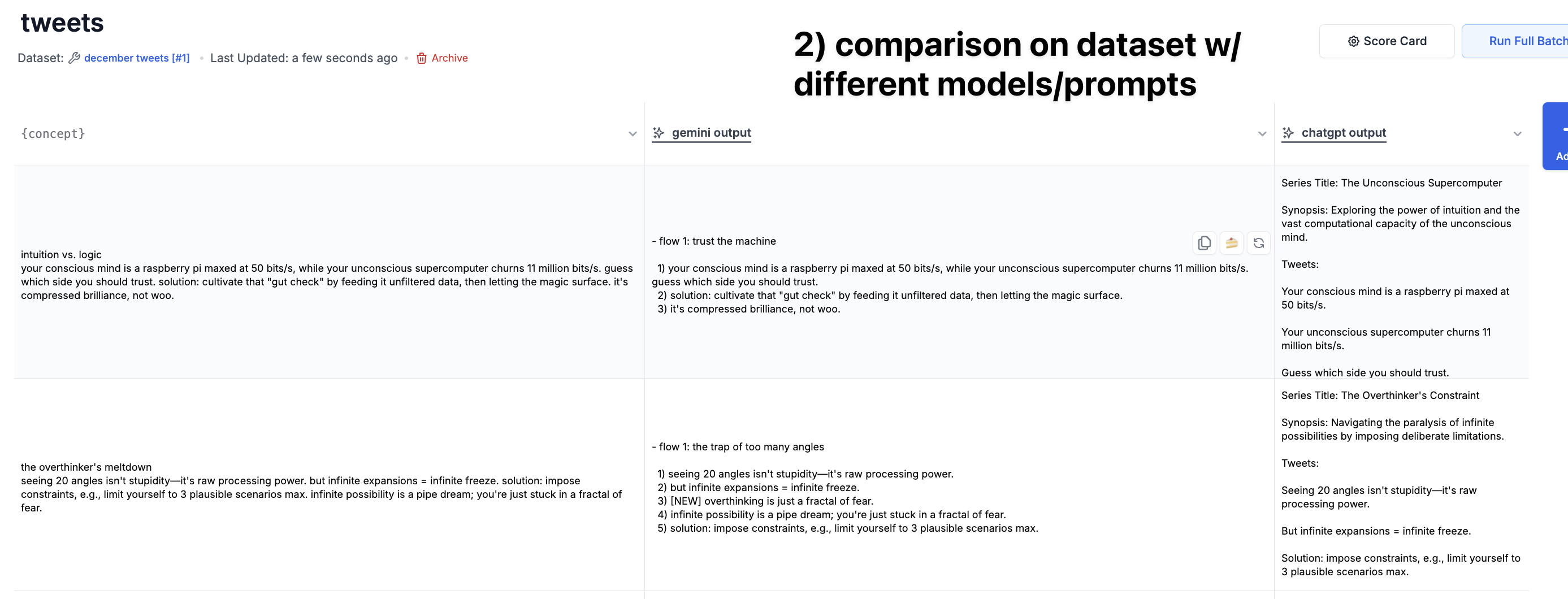Check different models and prompts for comparison